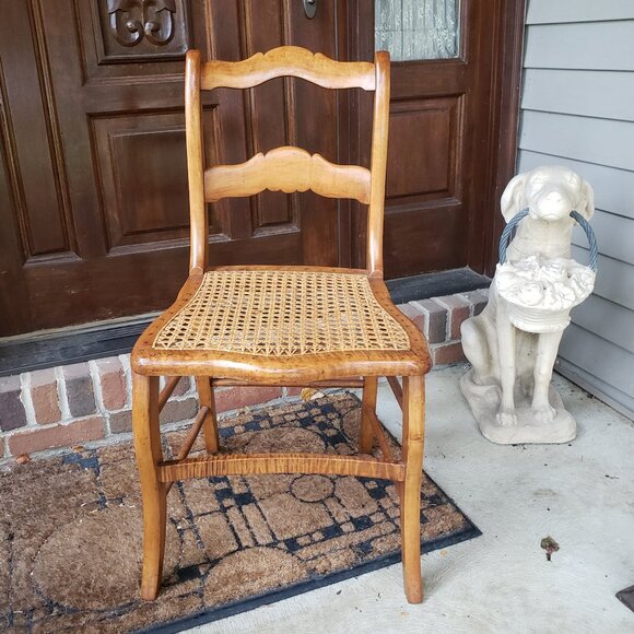 Vintage Ladder Back Wood Cane Seat Accent Chair - Picture 1 of 14